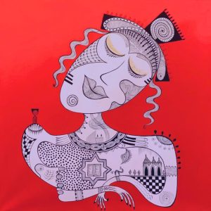 La reine </br><span class="dimension">Dimensions 134X134 cm <br> <a href="https://green-snake-824980.hostingersite.com/product-category/artists/lamima-youssef/"><u>LAMIMA Youssef</u></a></span>