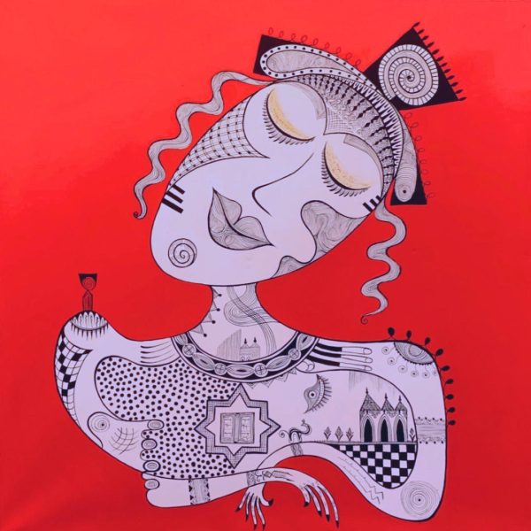 La reine </br><span class="dimension">Dimensions 134X134 cm <br> <a href="https://green-snake-824980.hostingersite.com/product-category/artists/lamima-youssef/"><u>LAMIMA Youssef</u></a></span>