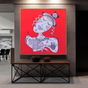 La reine </br><span class="dimension">Dimensions 134X134 cm <br> <a href="https://green-snake-824980.hostingersite.com/product-category/artists/lamima-youssef/"><u>LAMIMA Youssef</u></a></span>