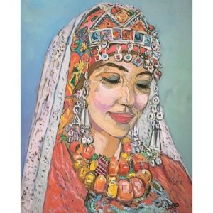 Femme berbère </br><span class="dimension">Dimensions 70 x 60 cm <br> <a href="https://green-snake-824980.hostingersite.com/product-category/artists/nyami-driss/"><u>NYAMI Driss</u></a></span>