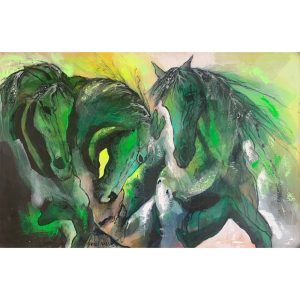 Les émeraudes <br><span class="dimension">Dimensions 100X150 cm </br> <a href="https://green-snake-824980.hostingersite.com/product-category/artists/khalid-khlifi/"><u>KHLIFI  khalid</u></a></span>