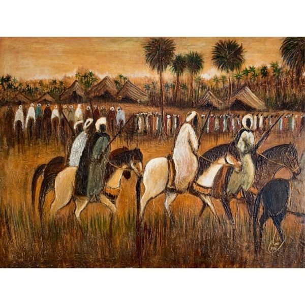 Cavalerie de Sbai <br><span class="dimension">Dimensions 110 x 140 cm</br> <a href="https://green-snake-824980.hostingersite.com/product-category/artists/sbai-mostafa/"><u>SBAI Mostafa</u></a></span>