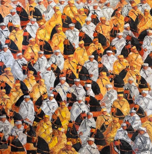 Danse de la victoire N 03</br><span class="dimension">Dimensions 115 x 115 cm <br> <a href="https://green-snake-824980.hostingersite.com/product-category/artists/hocin-ait-amghar/"><u>AIT AMGHAR Hocin </u></a></span>