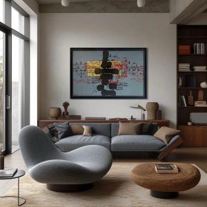 DFH Composition N 09<br><span class="dimension">Dimensions 108 x 160 cm</br> <a href="https://green-snake-824980.hostingersite.com/product-category/artists/daifallah-noureddine/"><u>DAIFALLAH Noureddine</u></a></span></u></a></span>