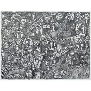 Tahdaini composition N 06<br><span class="dimension">Dimensions 103 X 133 cm </br> <a href="https://green-snake-824980.hostingersite.com/product-category/artists/mohamed-tahdaini/"><u>TAHDAINI Mohamed</u></a></span>